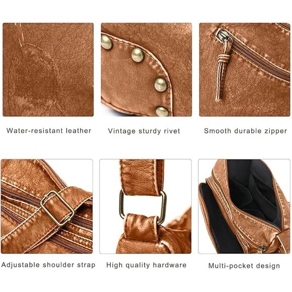 WITERY Lightweight Leather Multi-Pocket Shoulder Bag for Womens - Picture 4 of 8